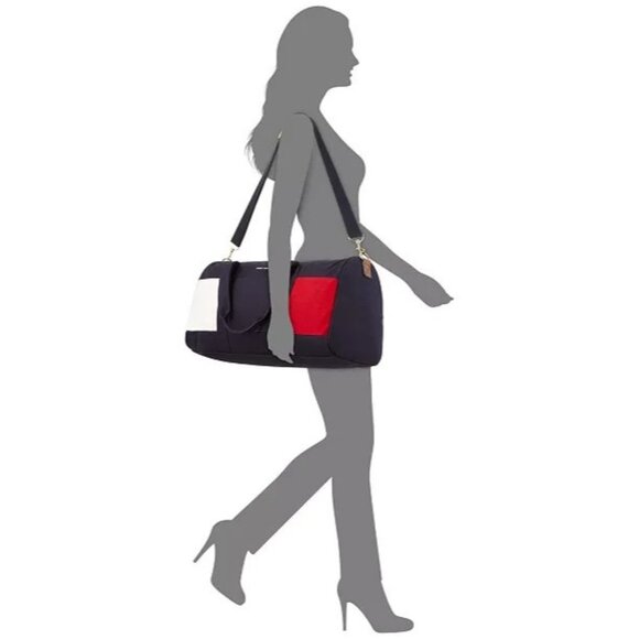 Tommy Hilfiger Duffle Bag Colorblock Navy Red White Canvas Gym Travel Weekender - Picture 3 of 16